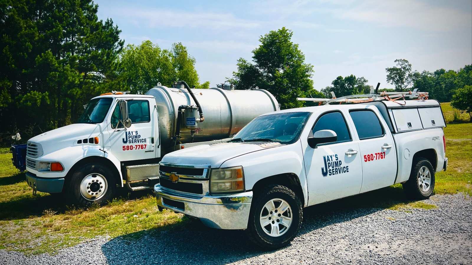 Jay's Pump Service septic pump truck and service pickup in Mabelvale, Arkansas